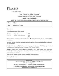 The University of British Columbia Diploma Program in Urban Land Economics