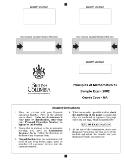Principles of Mathematics 12 Sample Exam 2002 Course Code = MA Student Instructions