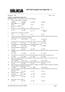 NIFT GAT Sample Test Paper No.: 1 Questions :- 140