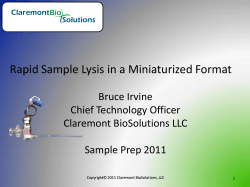 Rapid Sample Lysis in a Miniaturized Format Bruce Irvine Chief Technology Officer