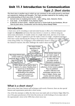 Unit 11.1 Introduction to Communication Topic 2: Short stories