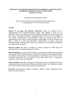 THE IMPACT OF MISMATCH BETWEEN SALESPERSON COMMUNICATION C P