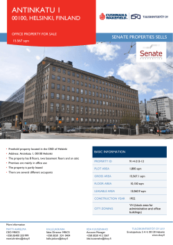 ANTINKATU 1 00100, HELSINKI, FINLAND SENATE PROPERTIES SELLS OFFICE PROPERTY FOR SALE