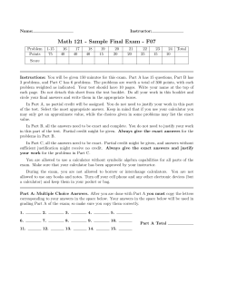 Math 121 - Sample Final Exam - F07