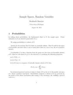 Sample Spaces, Random Variables 1 Probabilities Moulinath Banerjee