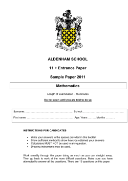 ALDENHAM SCHOOL  11 + Entrance Paper Sample Paper 2011