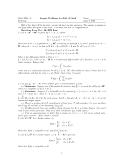 Math 3220 § 2. Sample Problems for Half of Final Name: Treibergs
