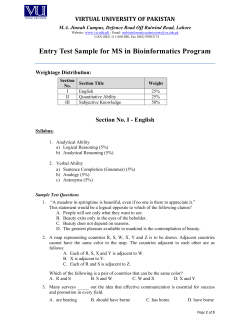 Entry Test Sample for MS in Bioinformatics Program Weightage Distribution: