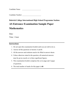 AS Entrance Examination Sample Paper Mathematics Instructions