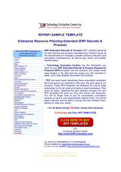 RFP/RFI SAMPLE TEMPLATE Enterprise Resource Planning Extended (ERP Discrete &amp; Process)