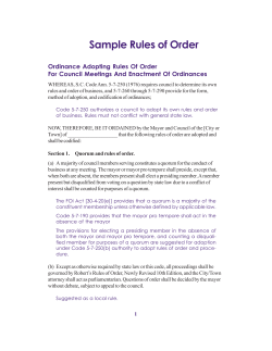 Sample Rules of Order Ordinance Adopting Rules Of Order