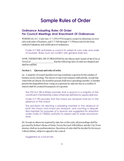 Sample Rules of Order Ordinance Adopting Rules Of Order