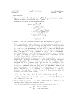 Math 3210 § 2. Sample Final Exams Name: SomeSolutions −