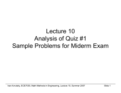 Lecture 10 Analysis of Quiz #1 a ys s o Qu #