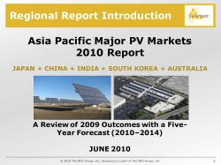 Regional Report Introduction Asia Pacific Major PV Markets 2010 Report