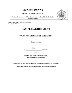 ATTACHMENT 3 SAMPLE AGREEMENT  SOLAR POWER PURCHASE AGREEMENT