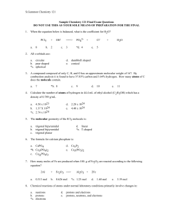 S.Gammon Chemistry 121 Sample Chemistry 121 Final Exam Questions
