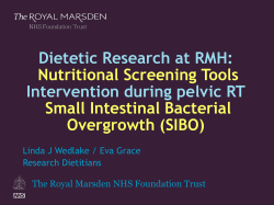 Dietetic Research at RMH: Intervention during pelvic RT Nutritional Screening Tools