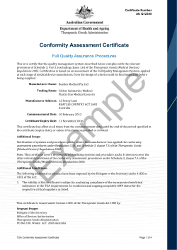 Conformity Assessment Certificate Full Quality Assurance Procedures