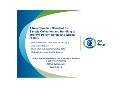 A New Canadian Standard for Sample Collection and Handling to of Care