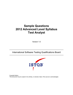 Sample Questions 2012 Advanced Level Syllabus Test Analyst