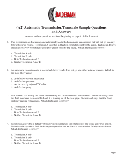 (A2) Automatic Transmission/Transaxle Sample Questions and Answers