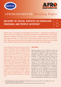 B r i e f i n g  ... A F R O B A R O M E... DELIVERY OF SOCIAL SERVICES ON MAINLAND TANZANIA: ARE PEOPLE SATISFIED?