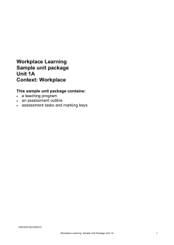 Workplace Learning Sample unit package Unit 1A