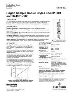 Hagan Sample Cooler Styles 374901-001 and 374901-002 Model 503 Product Data Sheet