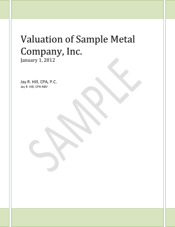 Valuation	of	Sample	Metal Company,	Inc. January	1,	2012