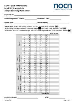 NOCN ESOL International Level B1 Intermediate Sample Listening Mark Sheet