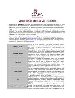 London Sample Internship List – Journalism