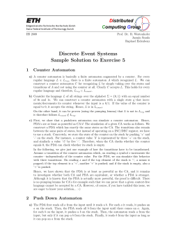 Discrete Event Systems Sample Solution to Exercise 5 D istributed