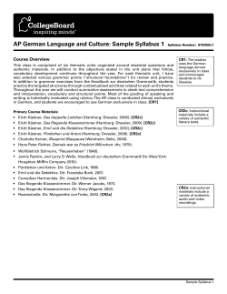 AP German Language and Culture: Sample Syllabus 1 Course Overview
