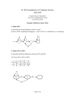 91.304 Foundations of Computer Science Fall 2010 Sample Midterm Quiz Hint