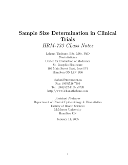 Sample Size Determination in Clinical Trials HRM-733 CLass Notes