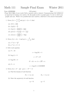 Math 111 Sample Final Exam Winter 2011