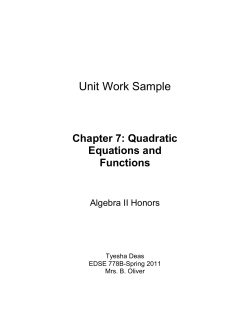 Unit Work Sample Chapter 7: Quadratic Equations and Functions