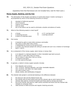 1 GCC, ECN 211, Sample Final Exam Questions