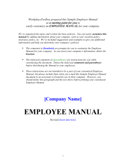 WorkplaceToolbox prepared this Sample Employee Manual a starting point for you