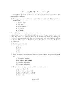 Elementary Statistics Sample Exam #3