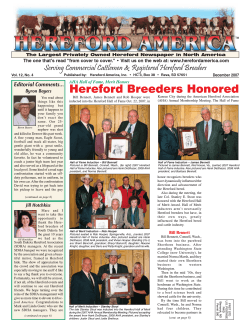 Hereford Breeders Honored Serving Commercial Cattlemen &amp; Registered Hereford Breeders Editorial Comments...