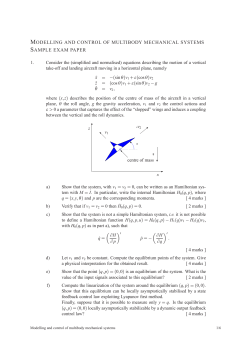 M S ODELLING AND CONTROL OF MULTIBODY MECHANICAL SYSTEMS AMPLE EXAM PAPER