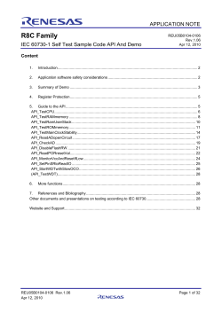 R8C Family APPLICATION NOTE IEC 60730-1 Self Test Sample Code API And Demo