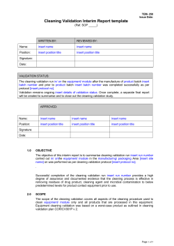 Cleaning Validation Interim Report template