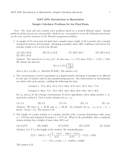 MAT 2379, Introduction to Biostatistics, Sample Calculator Questions 1