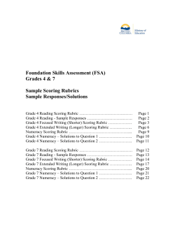 Foundation Skills Assessment (FSA) Grades 4 &amp; 7 Sample Scoring Rubrics