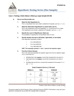 Hypothesis Testing Series (One Sample) STA2023-4a
