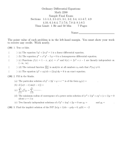 Ordinary Differential Equations Math 2280 Sample Final Exam