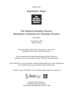 Depression, Major The Medical Disability Advisor: Workplace Guidelines for Disability Duration